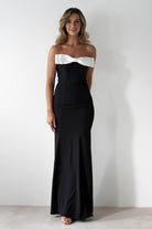 Beckett Strapless Bow Maxi Dress | Black/White - Oh Hello Clothing