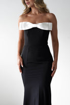 Beckett Strapless Bow Maxi Dress | Black/White - Oh Hello Clothing