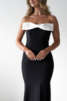 Beckett Strapless Bow Maxi Dress | Black/White - Oh Hello Clothing