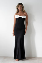 Beckett Strapless Bow Maxi Dress | Black/White - Oh Hello Clothing