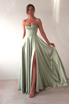 Bella Luxe Aline Satin Gown | Sage - Oh Hello Clothing