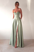 Bella Luxe Aline Satin Gown | Sage - Oh Hello Clothing