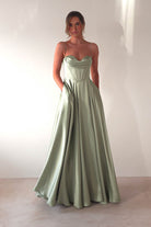 Bella Luxe Aline Satin Gown | Sage - Oh Hello Clothing