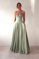 Bella Luxe Aline Satin Gown | Sage - Oh Hello Clothing