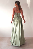 Bella Luxe Aline Satin Gown | Sage - Oh Hello Clothing