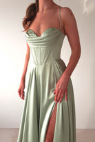 Bella Luxe Aline Satin Gown | Sage - Oh Hello Clothing