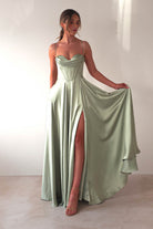 Bella Luxe Aline Satin Gown | Sage - Oh Hello Clothing