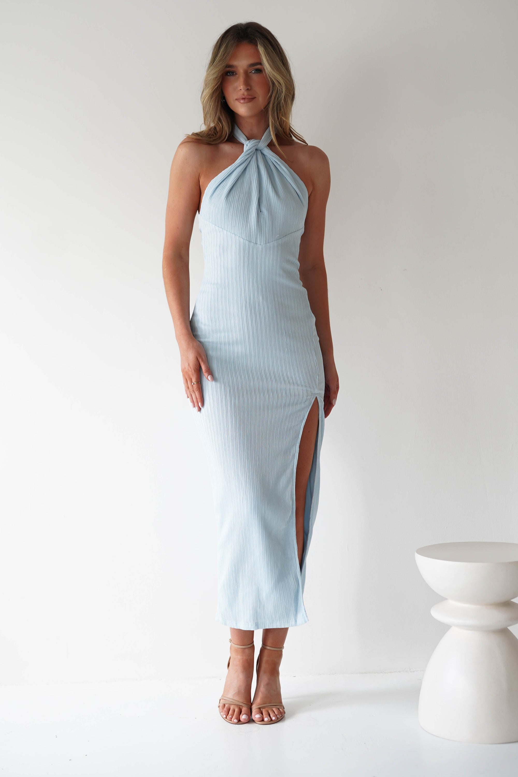 Bernice Ribbed Midaxi Dress | Light Blue | Oh Hello Clothing | XS (6)