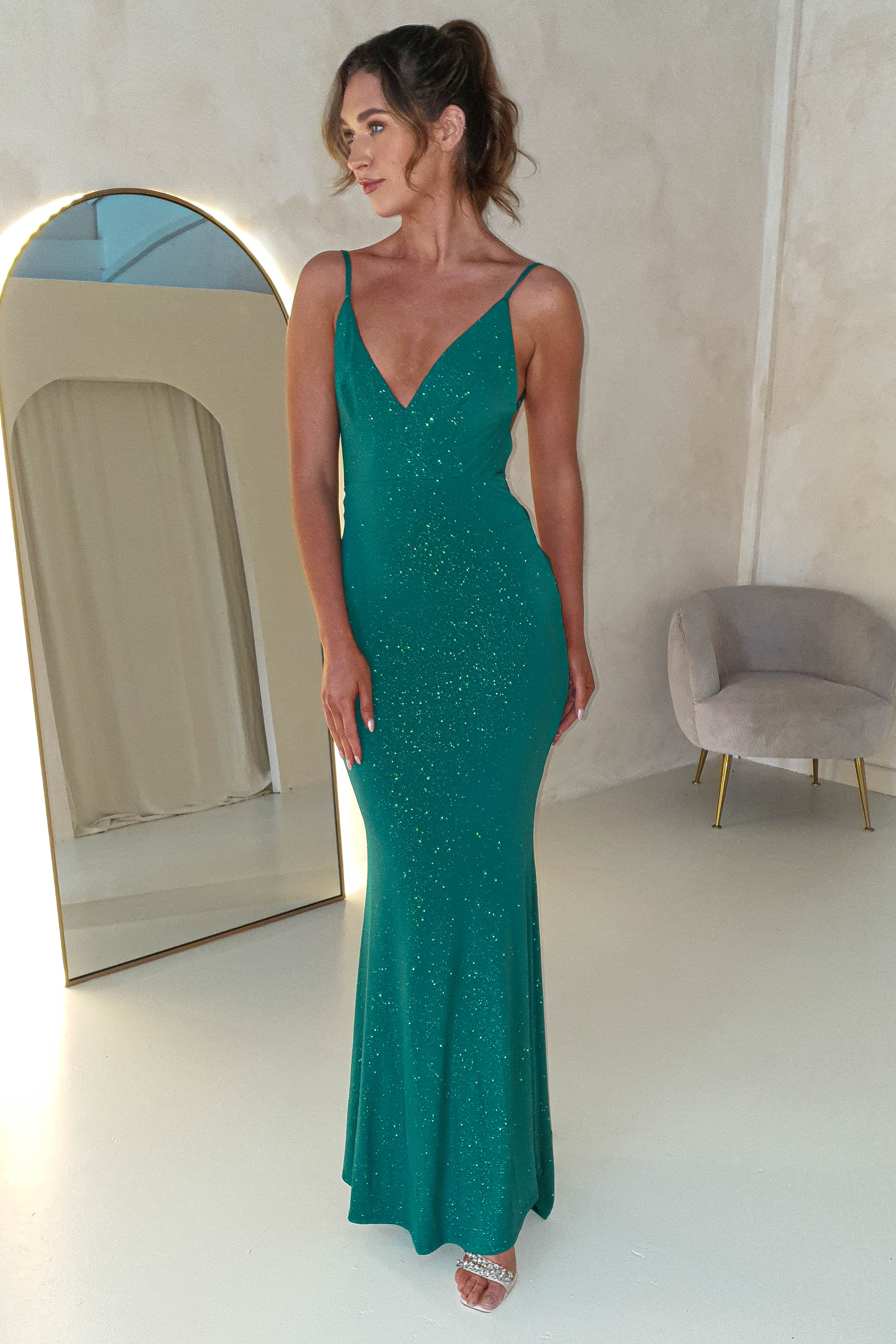 Billie Glitter Bodycon Gown | Emerald Green