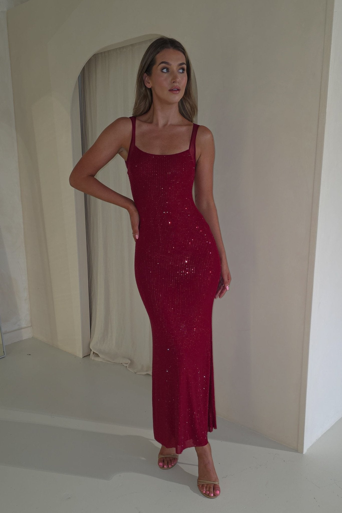 F&P Dresses Billini Bodycon Backless Maxi Dress | Red