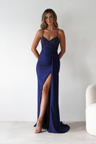 Breanna Draped Embellished Gown | Navy | Oh Hello Clothing | S (8)