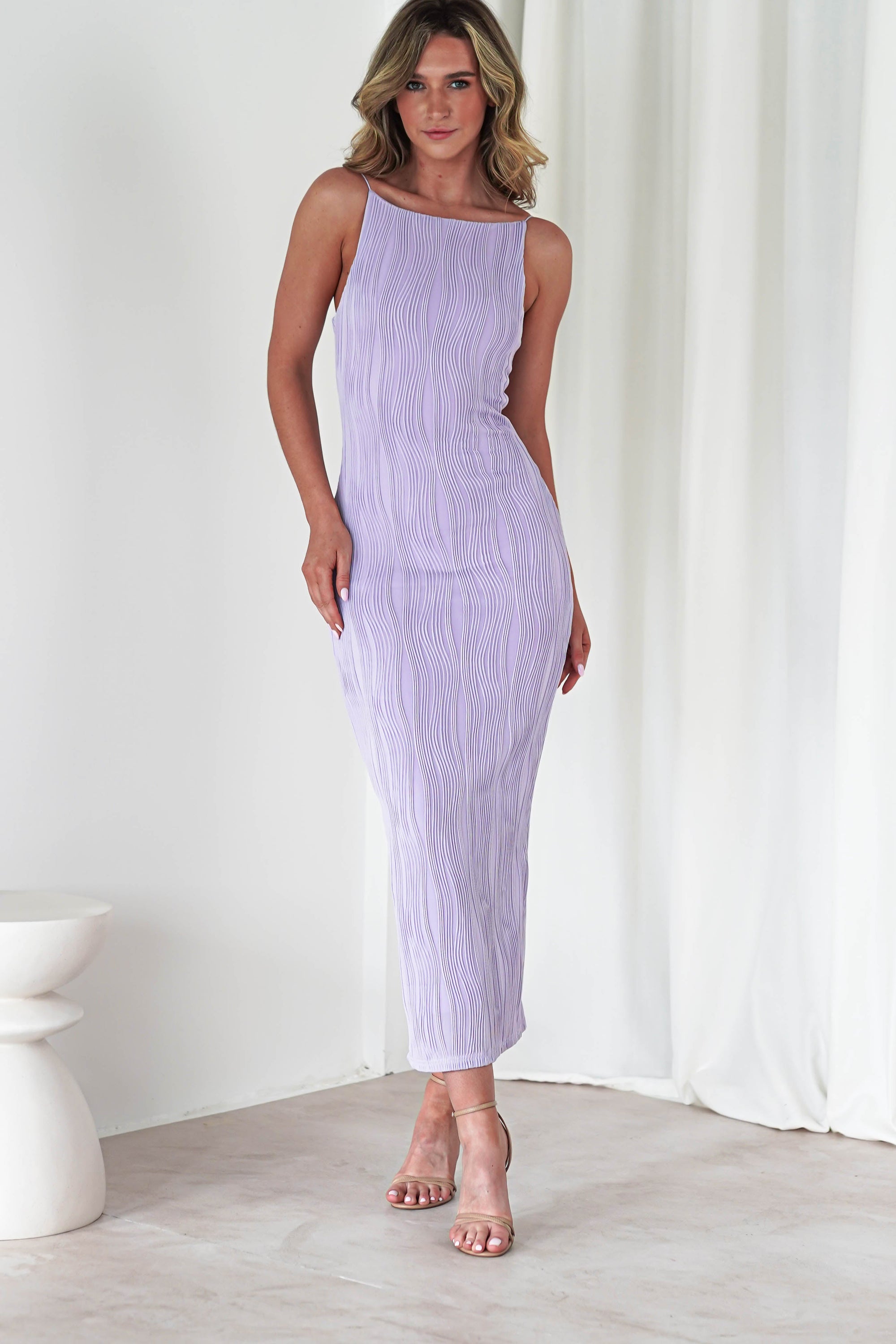 Brighton Textured Bodycon Midaxi Dress | Lilac | Oh Hello Clothing | XS (6)