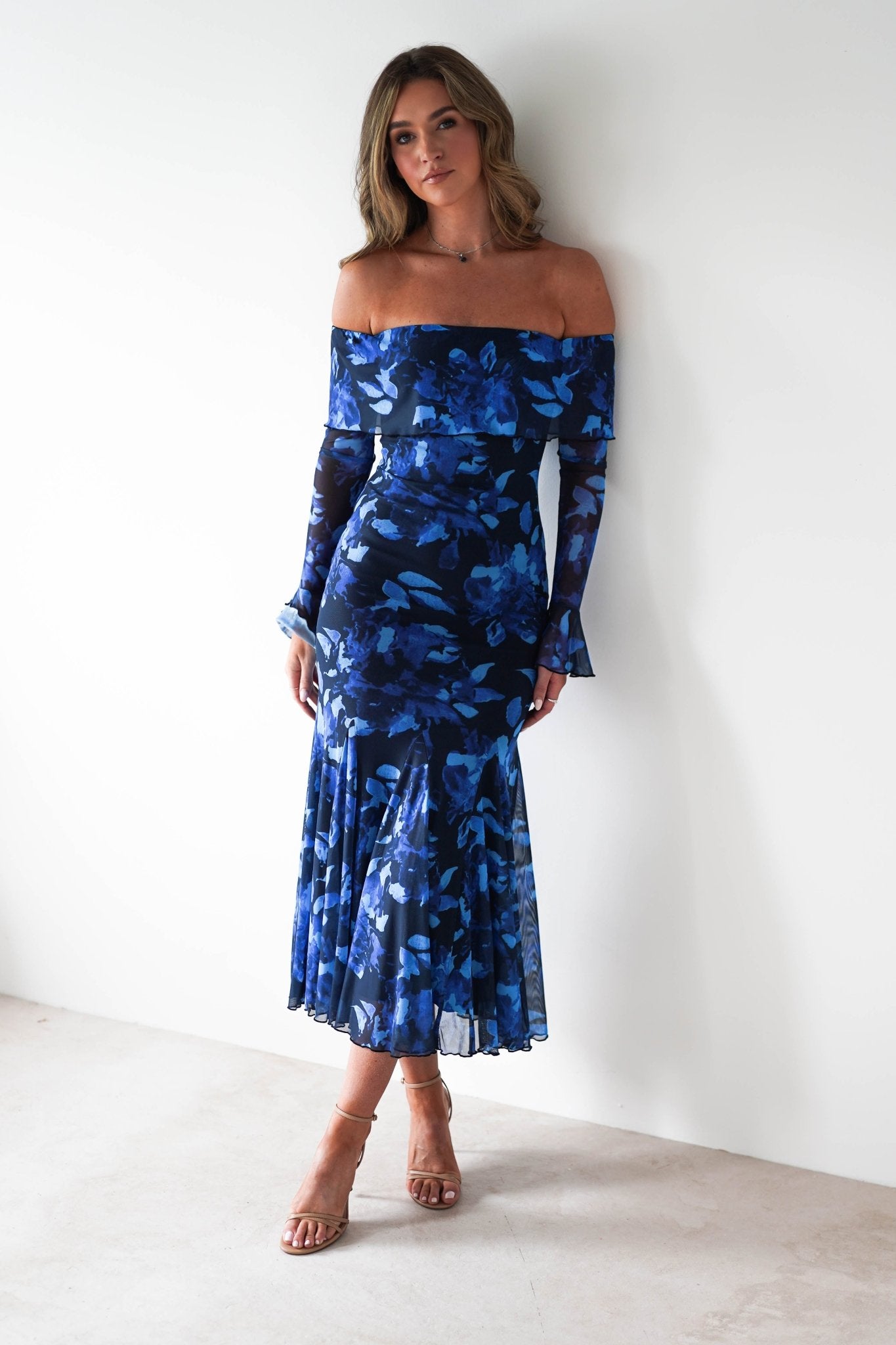 Bryanna Long Sleeve Mesh Maxi Dress | Blue Floral | Oh Hello Clothing | XS (6)