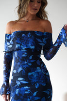 Bryanna Long Sleeve Mesh Maxi Dress | Blue Floral | Oh Hello Clothing | XS (6)
