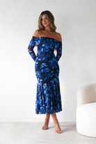 Bryanna Long Sleeve Mesh Maxi Dress | Blue Floral | Oh Hello Clothing | XS (6)