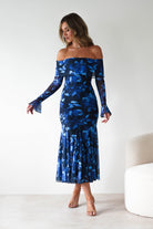 Bryanna Long Sleeve Mesh Maxi Dress | Blue Floral | Oh Hello Clothing | XS (6)