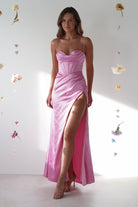 Cally High Slit Corset Gown | Bright Pink - Oh Hello Clothing