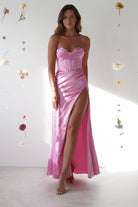 Cally High Slit Corset Gown | Bright Pink - Oh Hello Clothing
