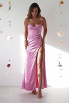 Cally High Slit Corset Gown | Bright Pink - Oh Hello Clothing