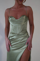 Julianne Corset Satin Gown | Sage - Oh Hello Clothing