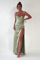 Julianne Corset Satin Gown | Sage - Oh Hello Clothing