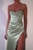 Julianne Corset Satin Gown | Sage - Oh Hello Clothing