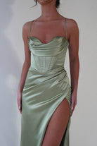 Julianne Corset Satin Gown | Sage - Oh Hello Clothing