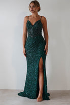 Candyce Sequin Mermaid Gown | Emerald Green - Oh Hello Clothing