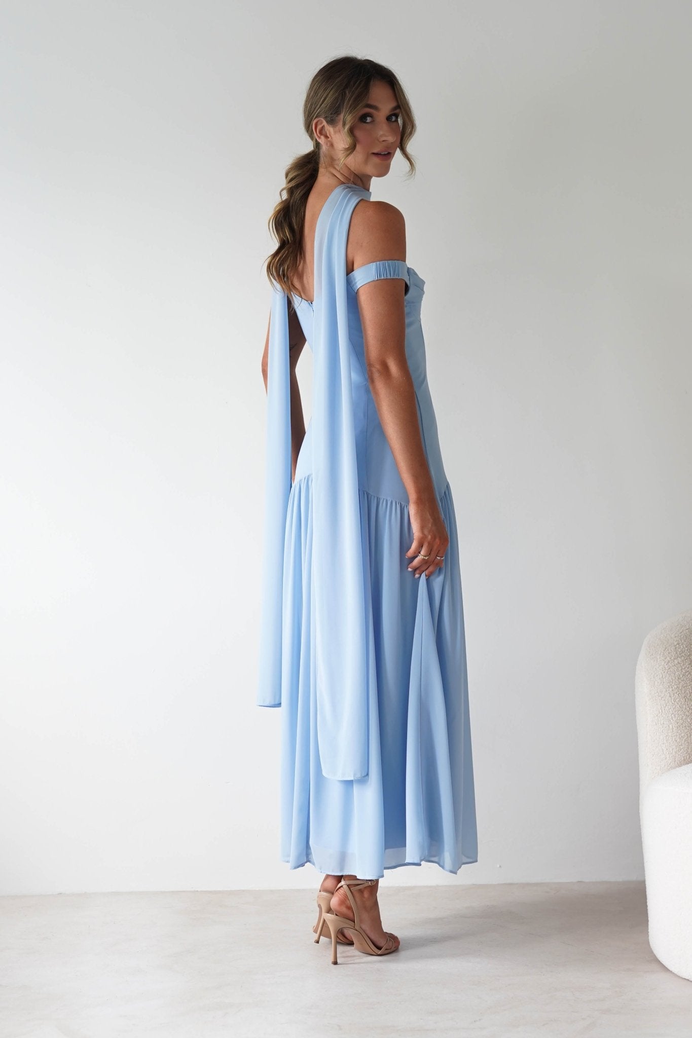 Cassandra Chiffon Skater Maxi Dress | Blue | Oh Hello Clothing | XS(6)