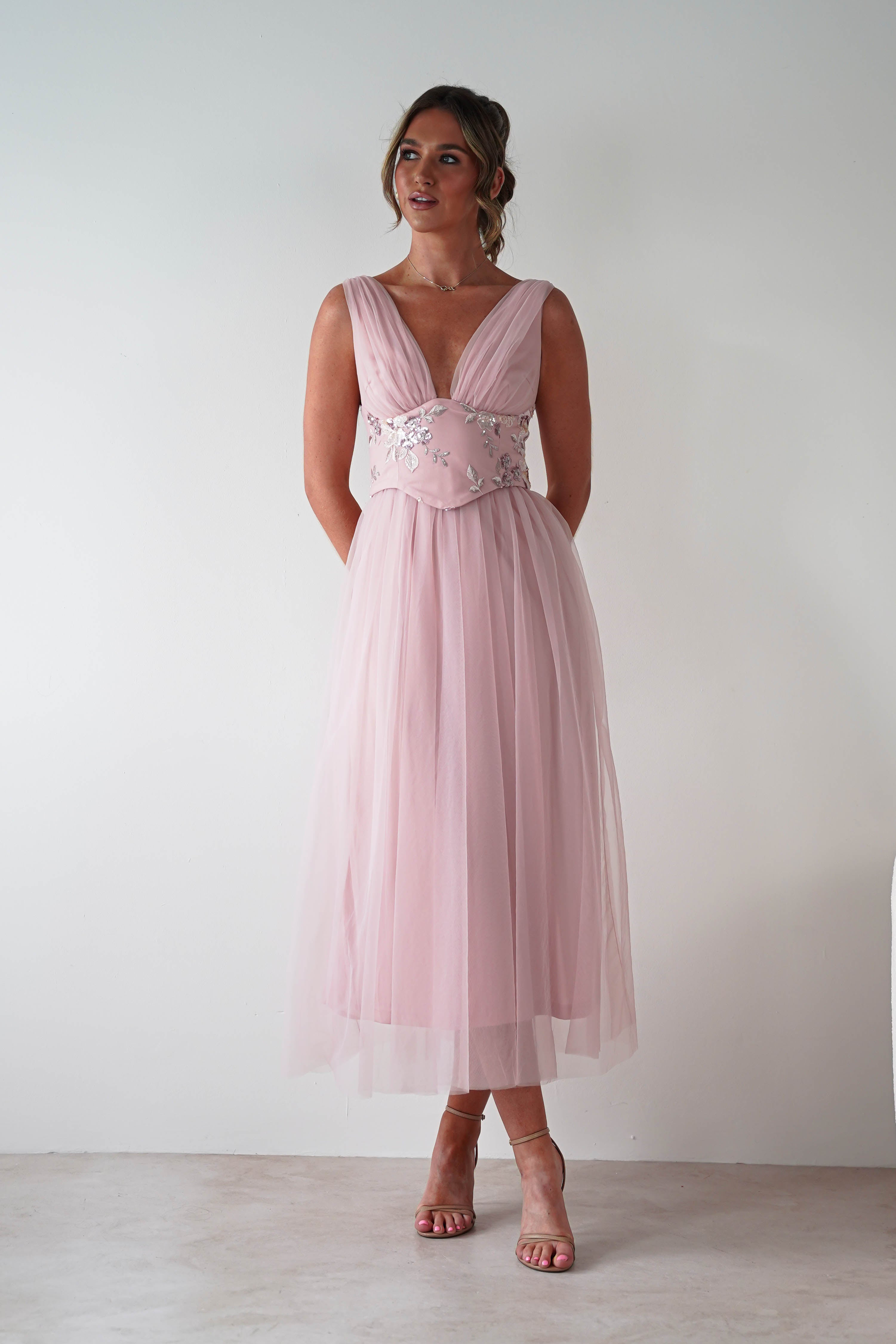 Maniju Dresses Cecilia Tulle Maxi Dress | Blush Pink