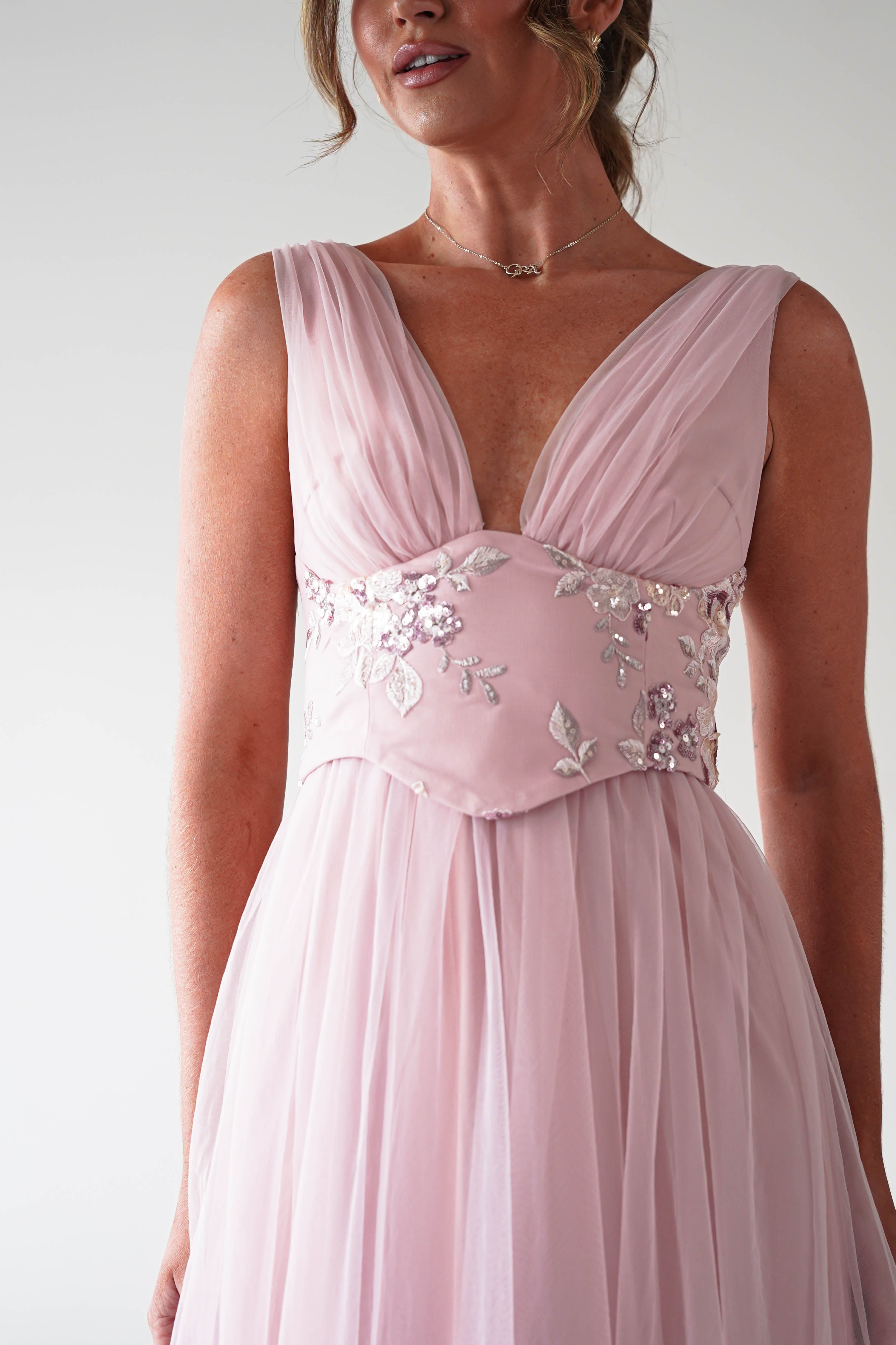 Maniju Dresses Cecilia Tulle Maxi Dress | Blush Pink