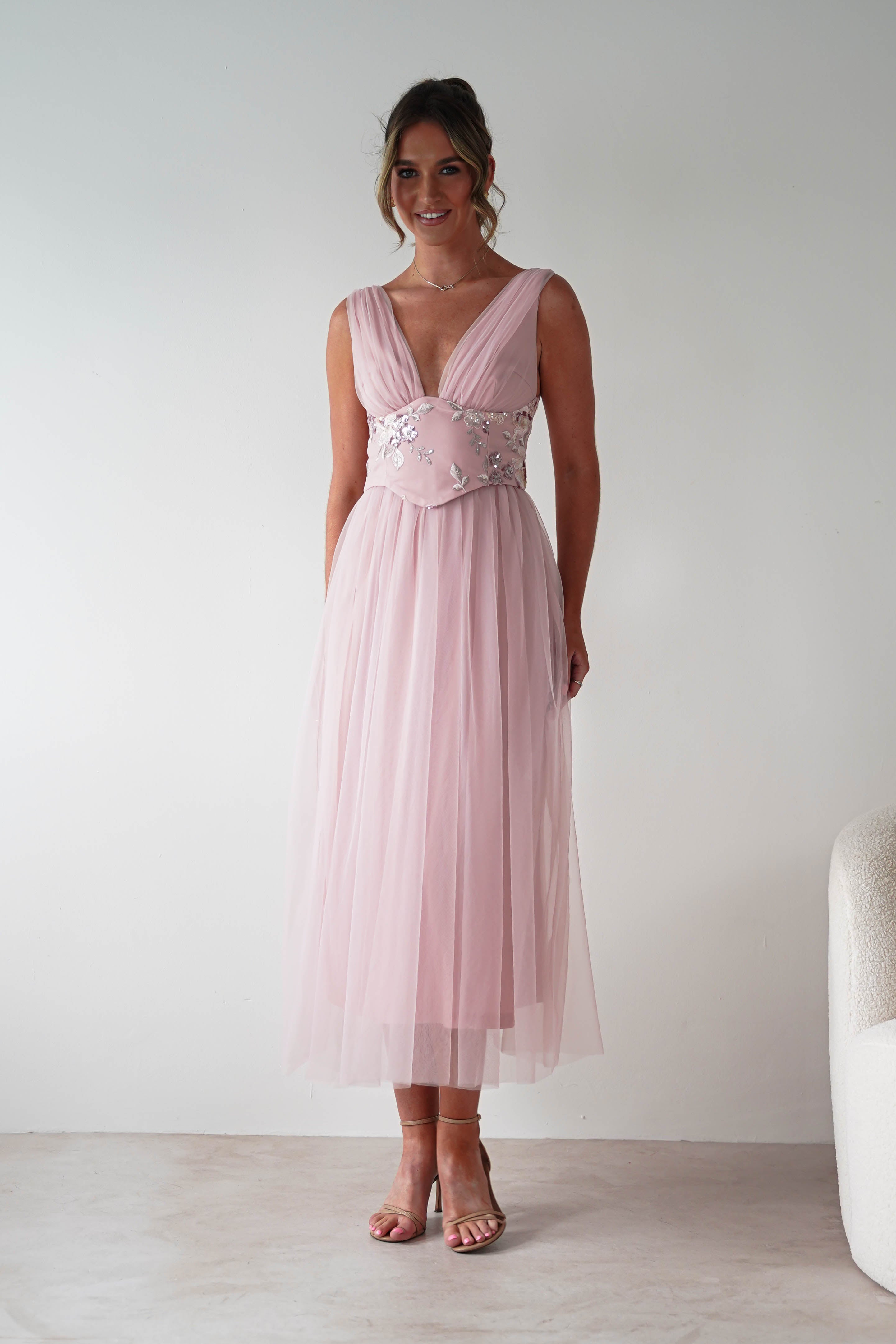 Maniju Dresses Cecilia Tulle Maxi Dress | Blush Pink