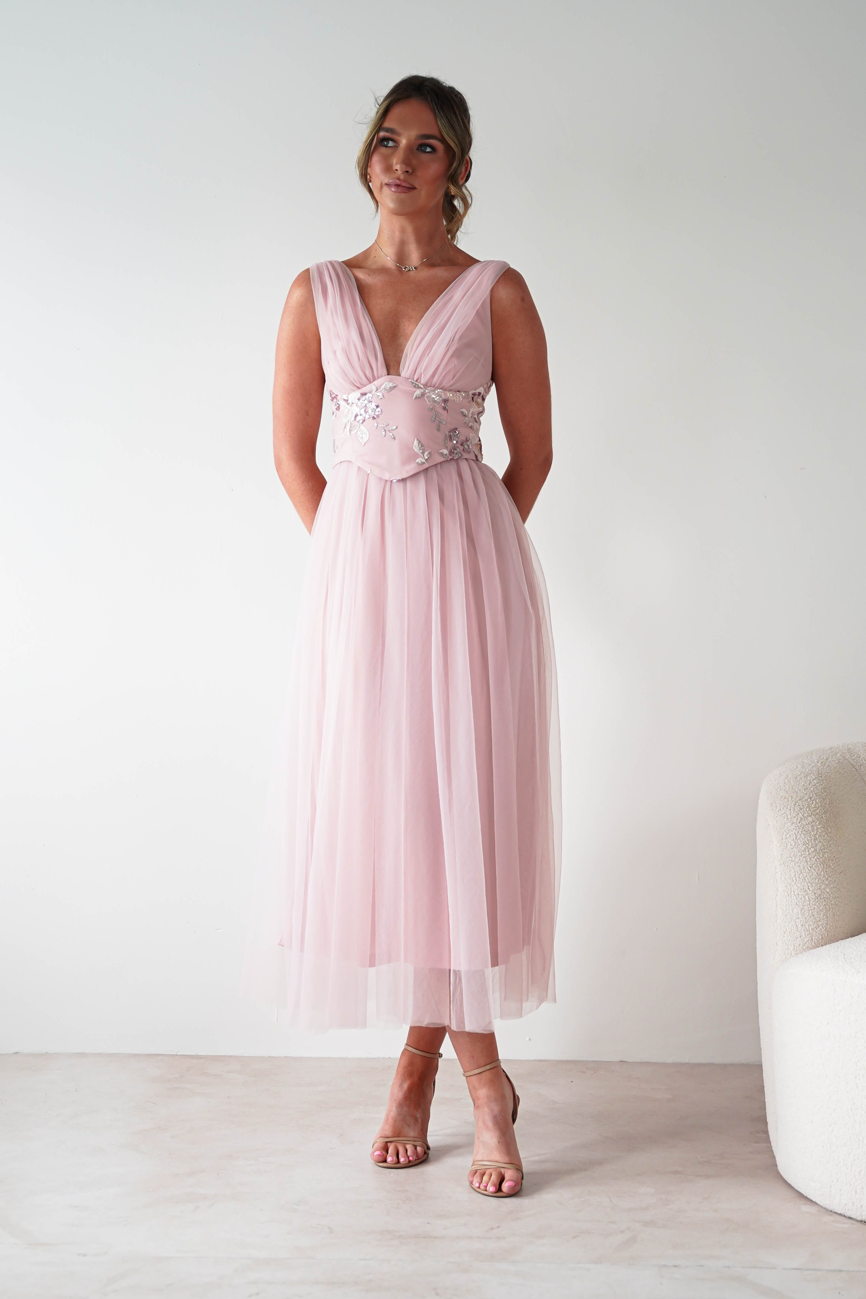 Maniju Dresses Cecilia Tulle Maxi Dress | Blush Pink