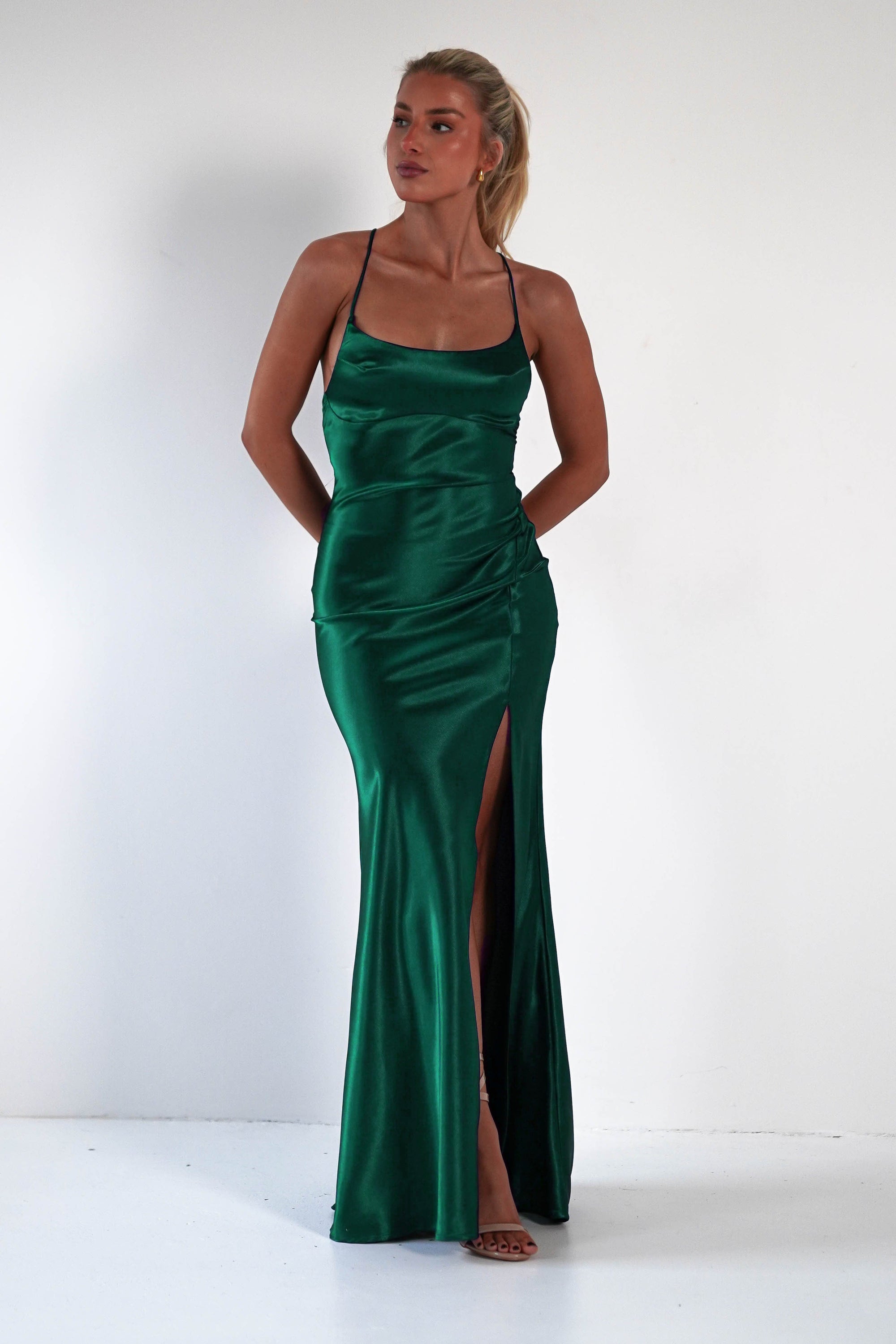 Celinee Satin Maxi Gown | Emerald Green | Oh Hello Clothing | XS (6)