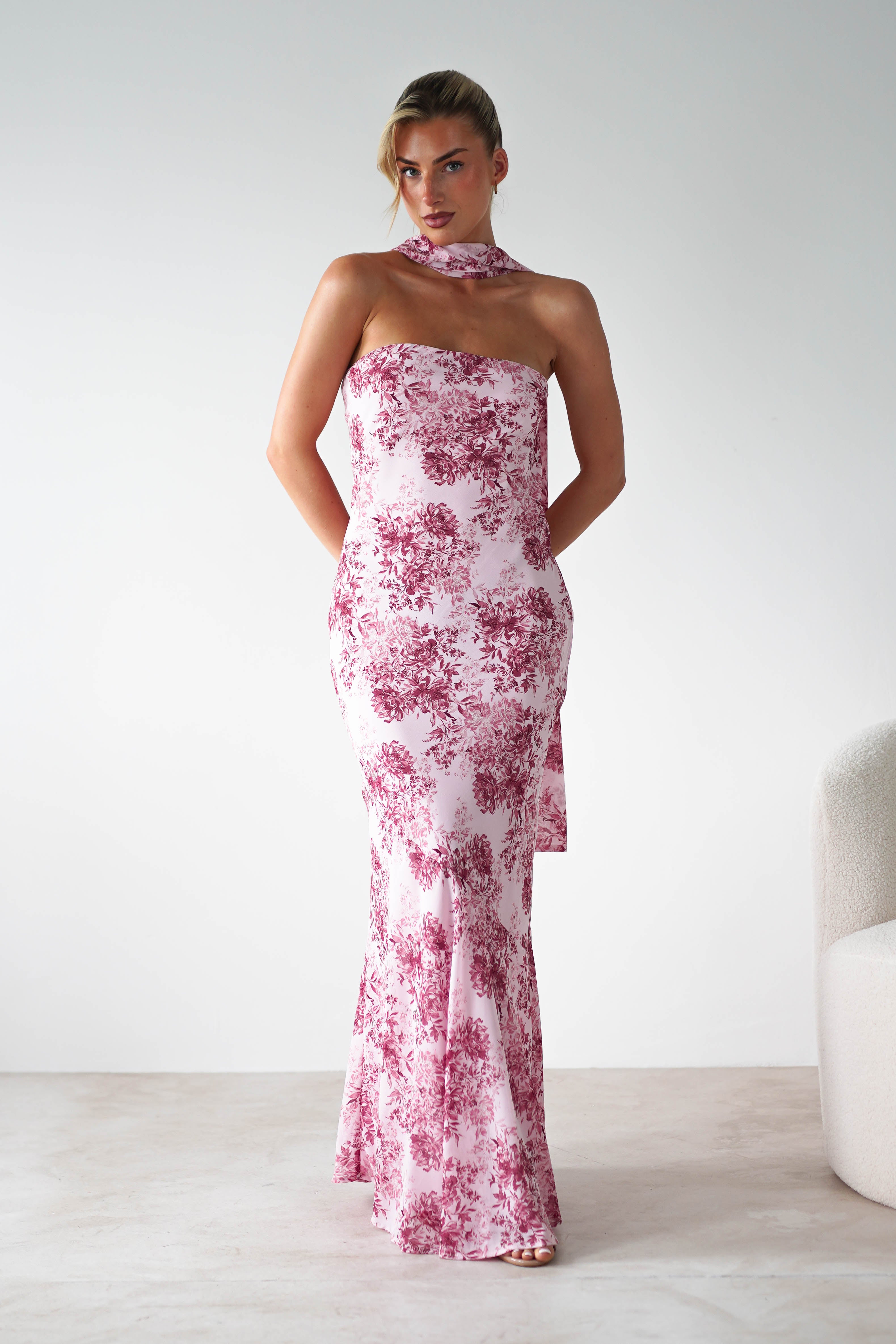 Charlene Floral Chiffon Maxi Dress | Pink Print