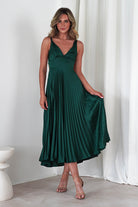 Cheri Pleated Midaxi Dress | Forest Green | Oh Hello Clothing | XS (6)