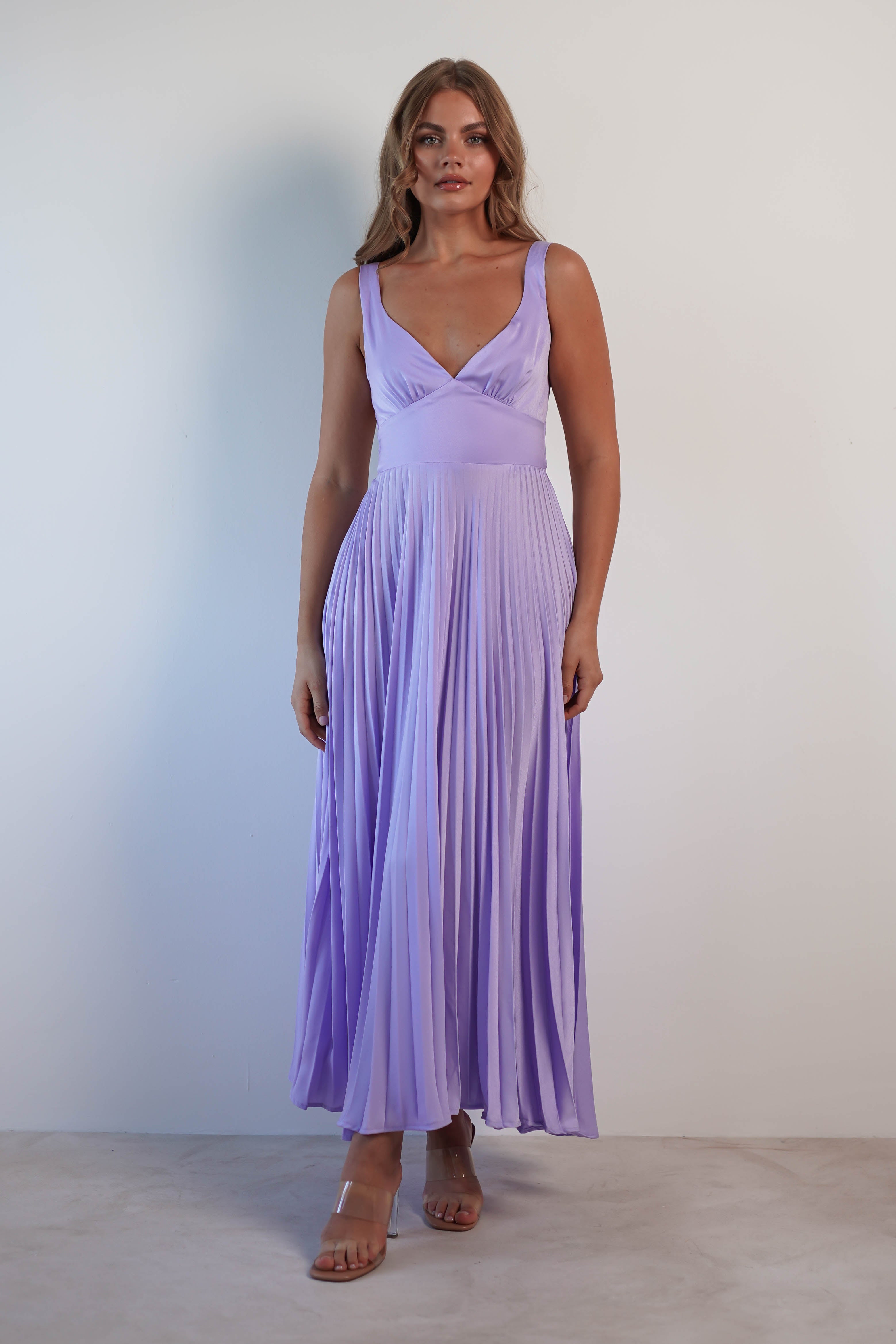 Cheri Pleated Midaxi Dress | Lilac | Oh Hello Clothing | XS (6)