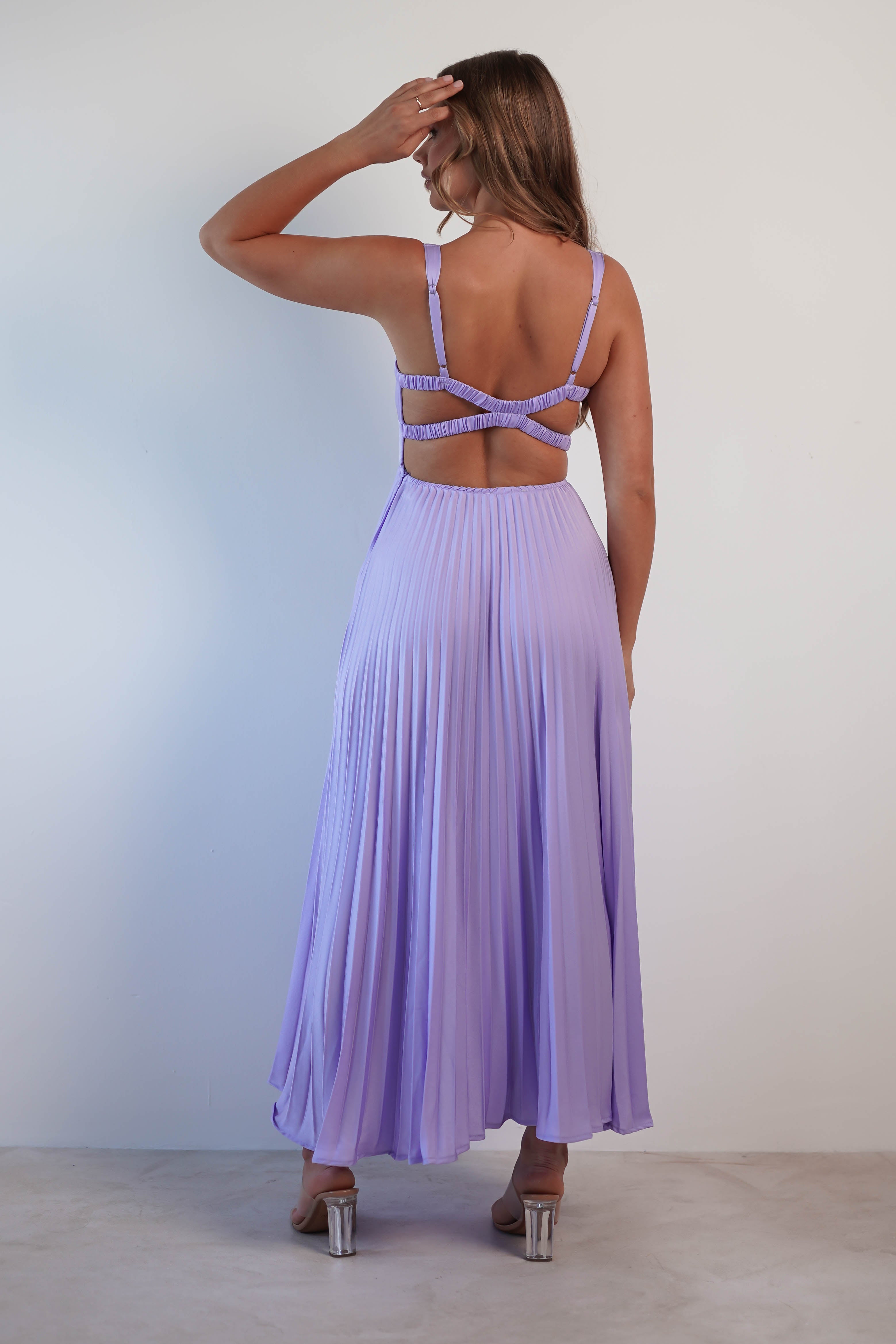 Cheri Pleated Midaxi Dress | Lilac | Oh Hello Clothing | XS (6)