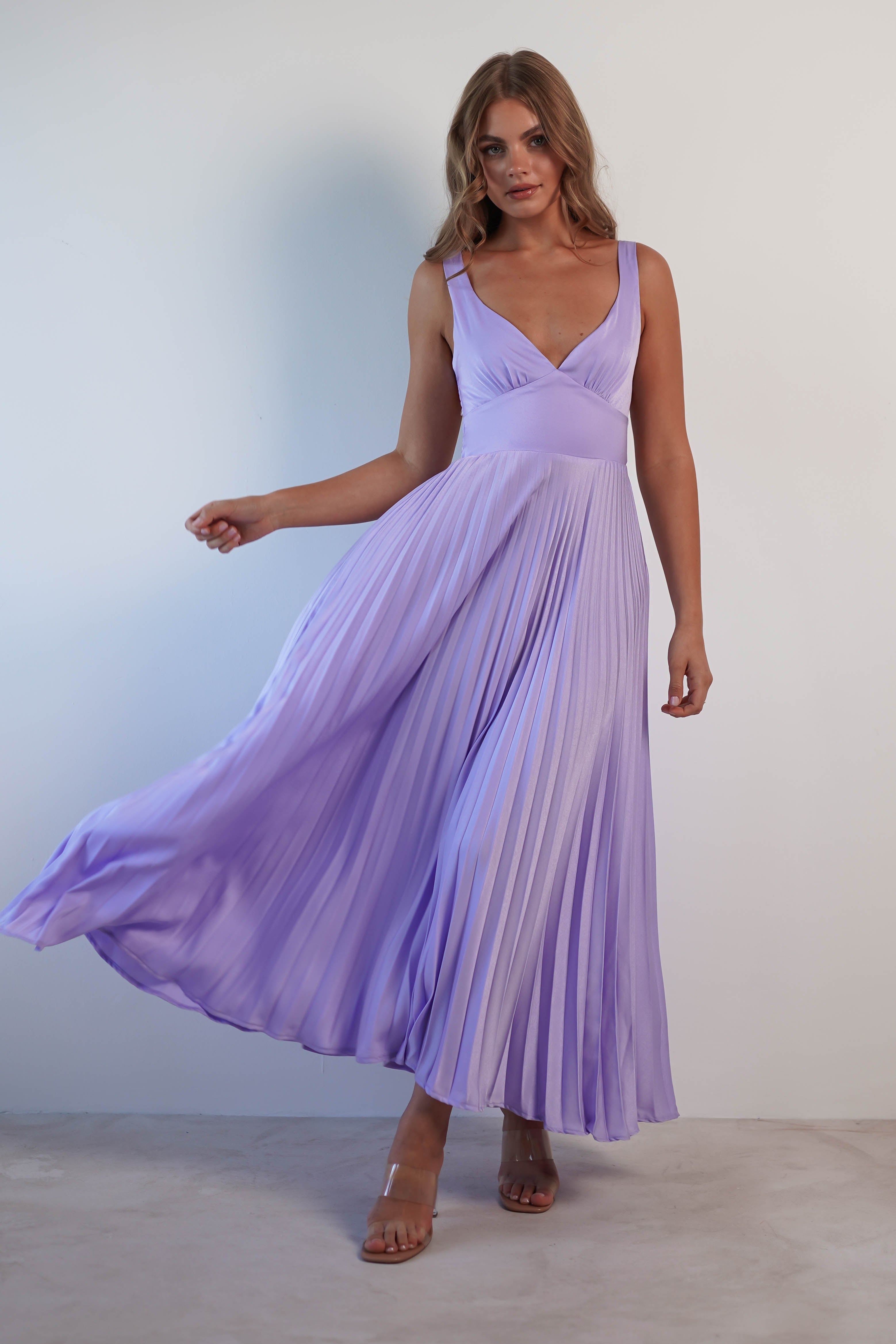 Cheri Pleated Midaxi Dress | Lilac | Oh Hello Clothing | XS (6)