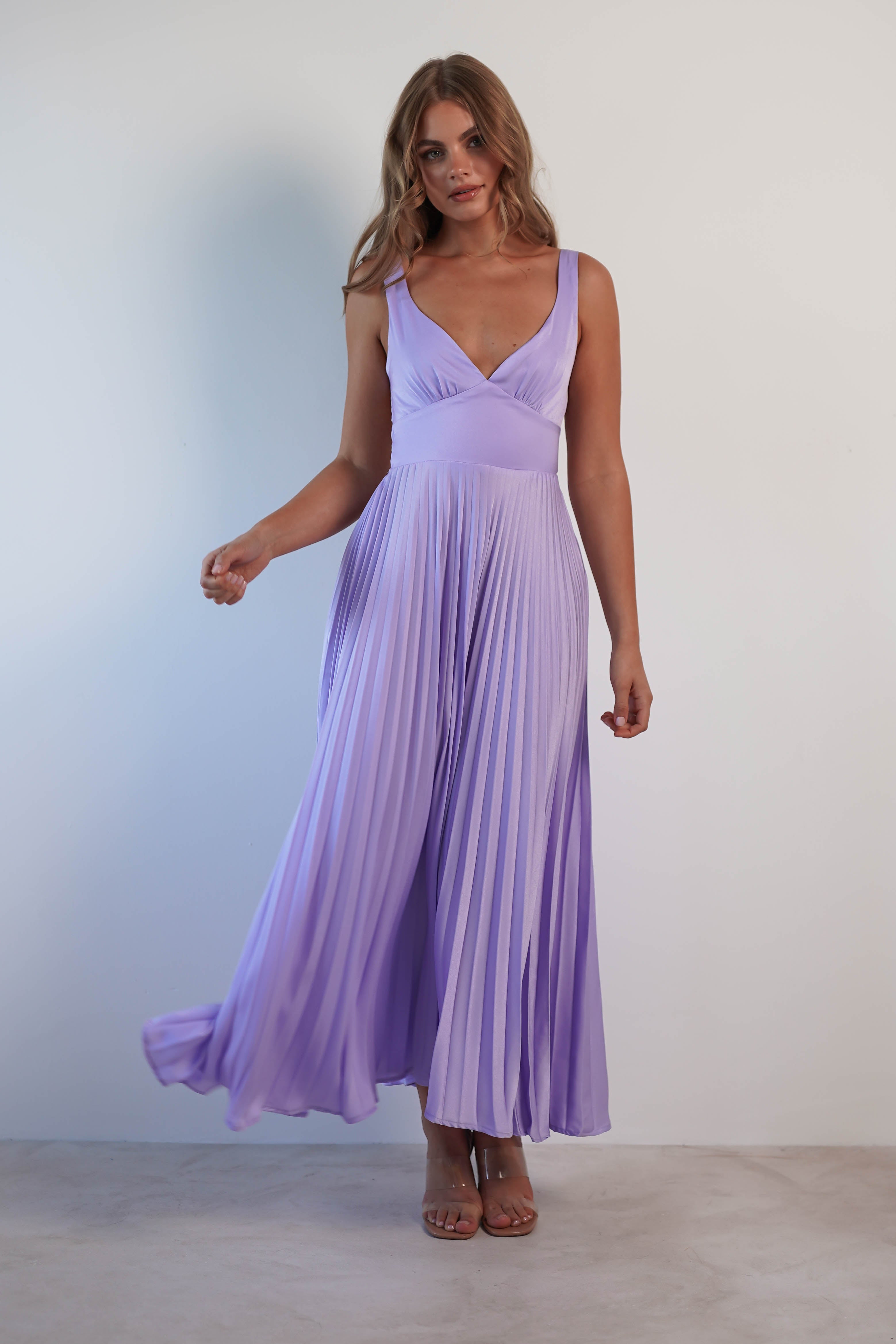 Cheri Pleated Midaxi Dress | Lilac | Oh Hello Clothing | XS (6)