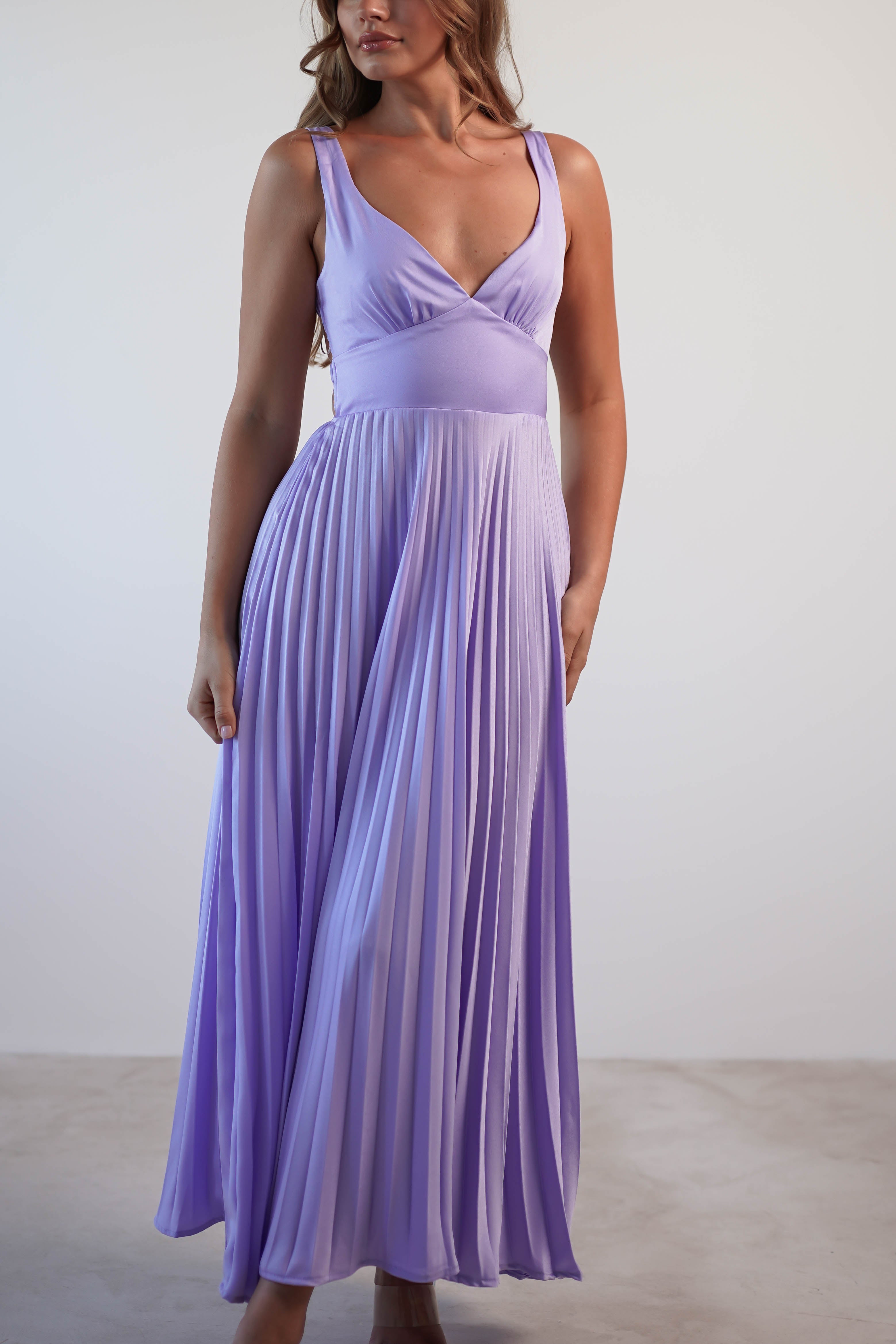 Cheri Pleated Midaxi Dress | Lilac | Oh Hello Clothing | XS (6)