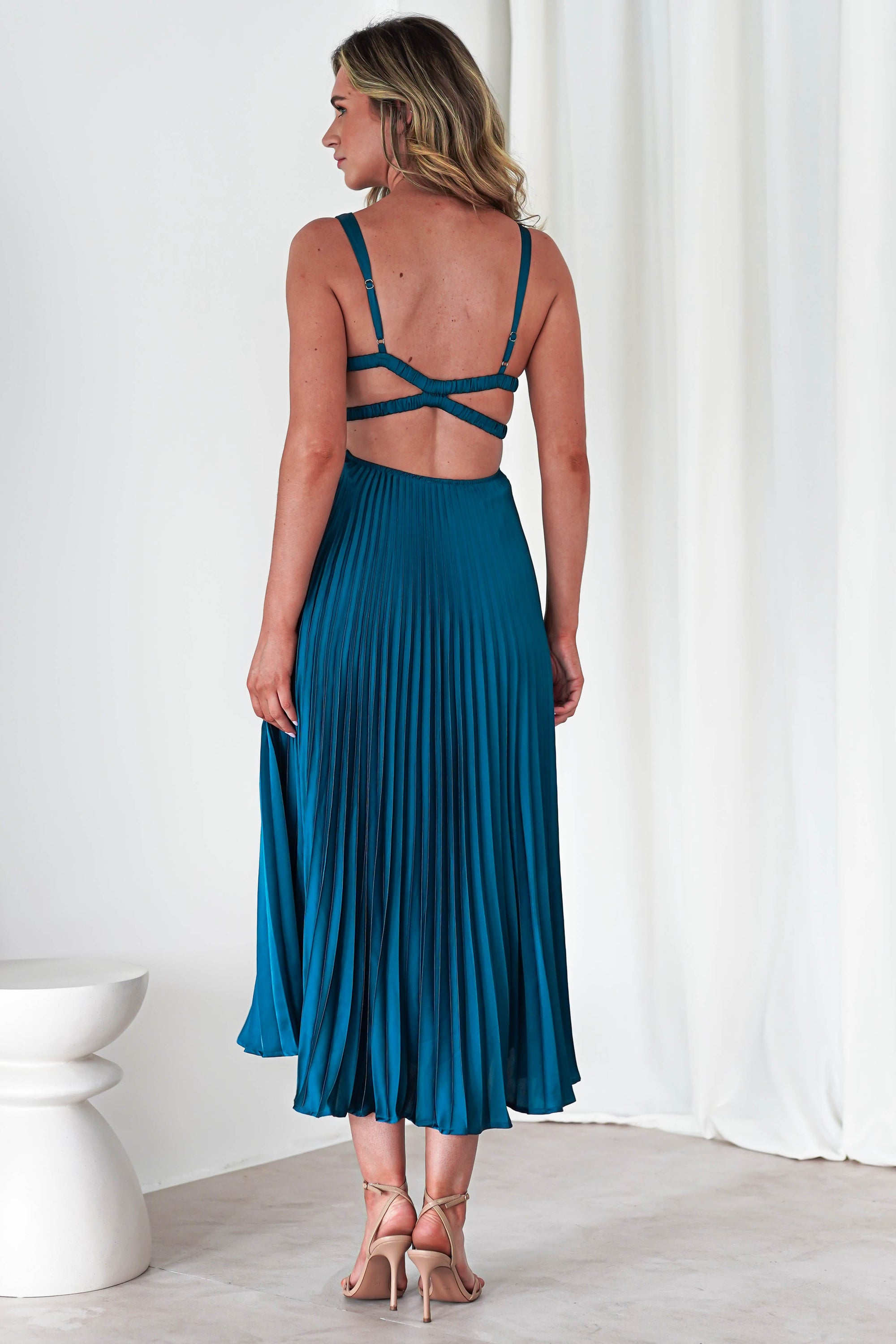 Cheri Pleated Midaxi Dress | Teal | Oh Hello Clothing | XS (6)