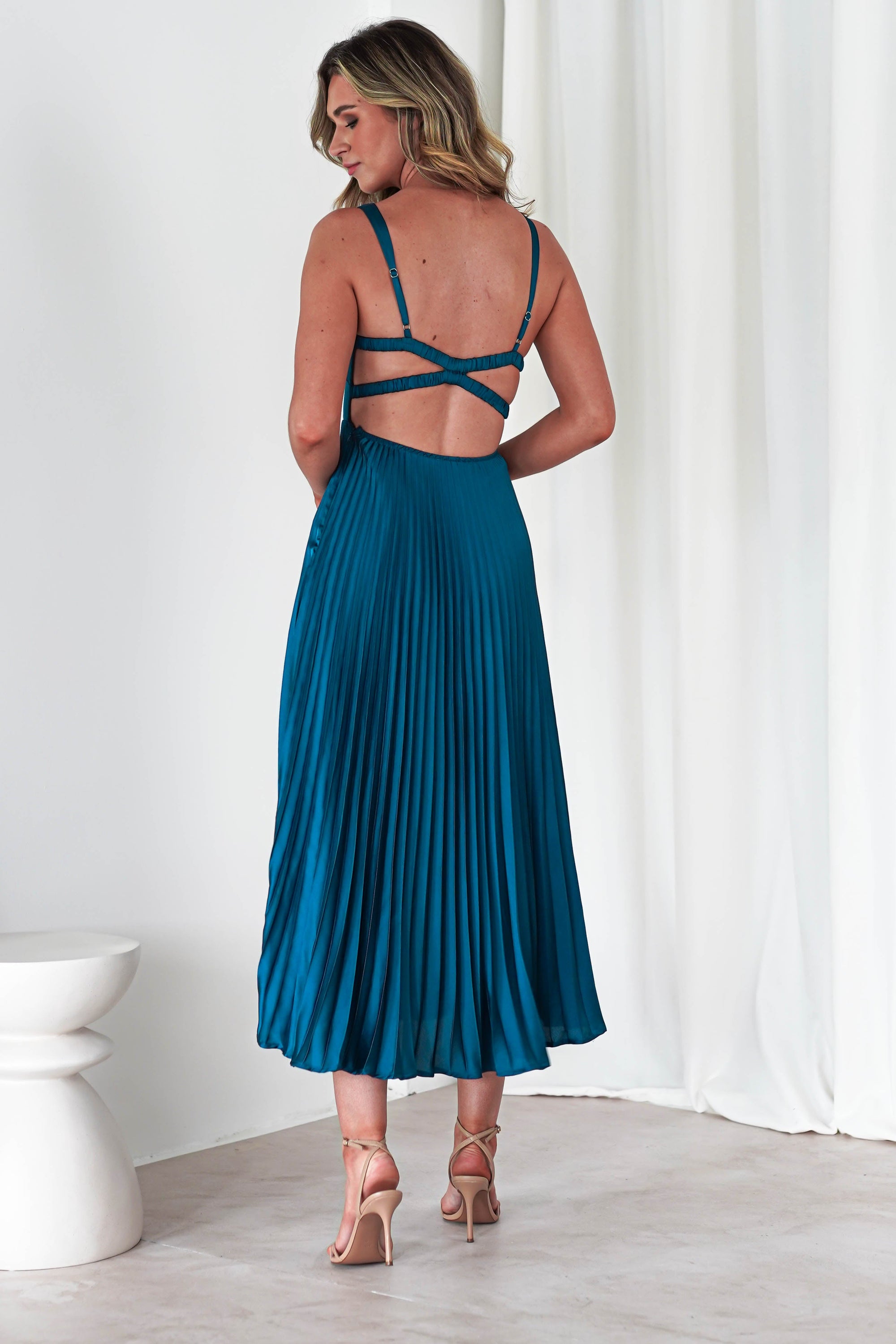 Cheri Pleated Midaxi Dress | Teal | Oh Hello Clothing | XS (6)