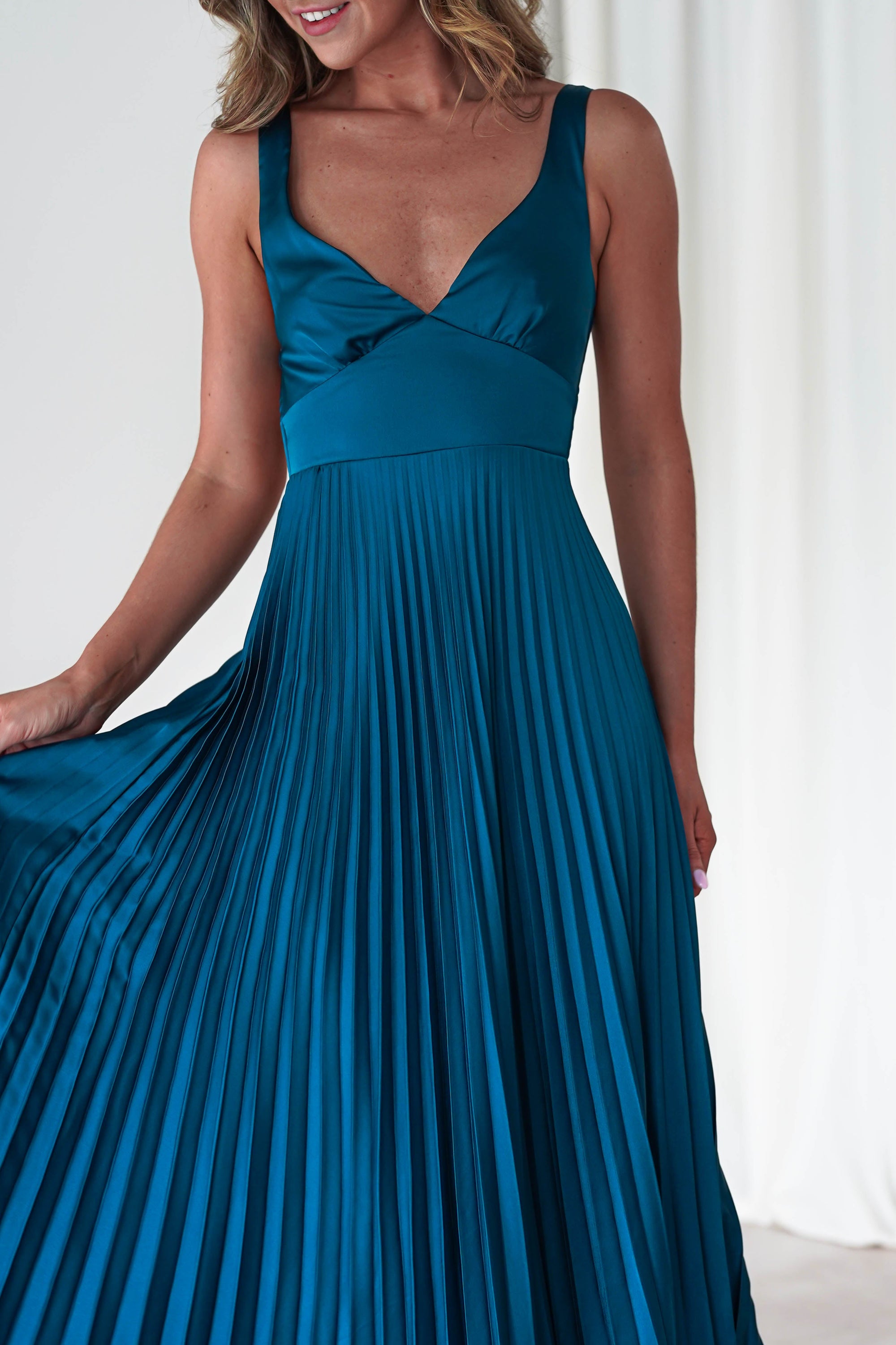 Cheri Pleated Midaxi Dress | Teal | Oh Hello Clothing | XS (6)