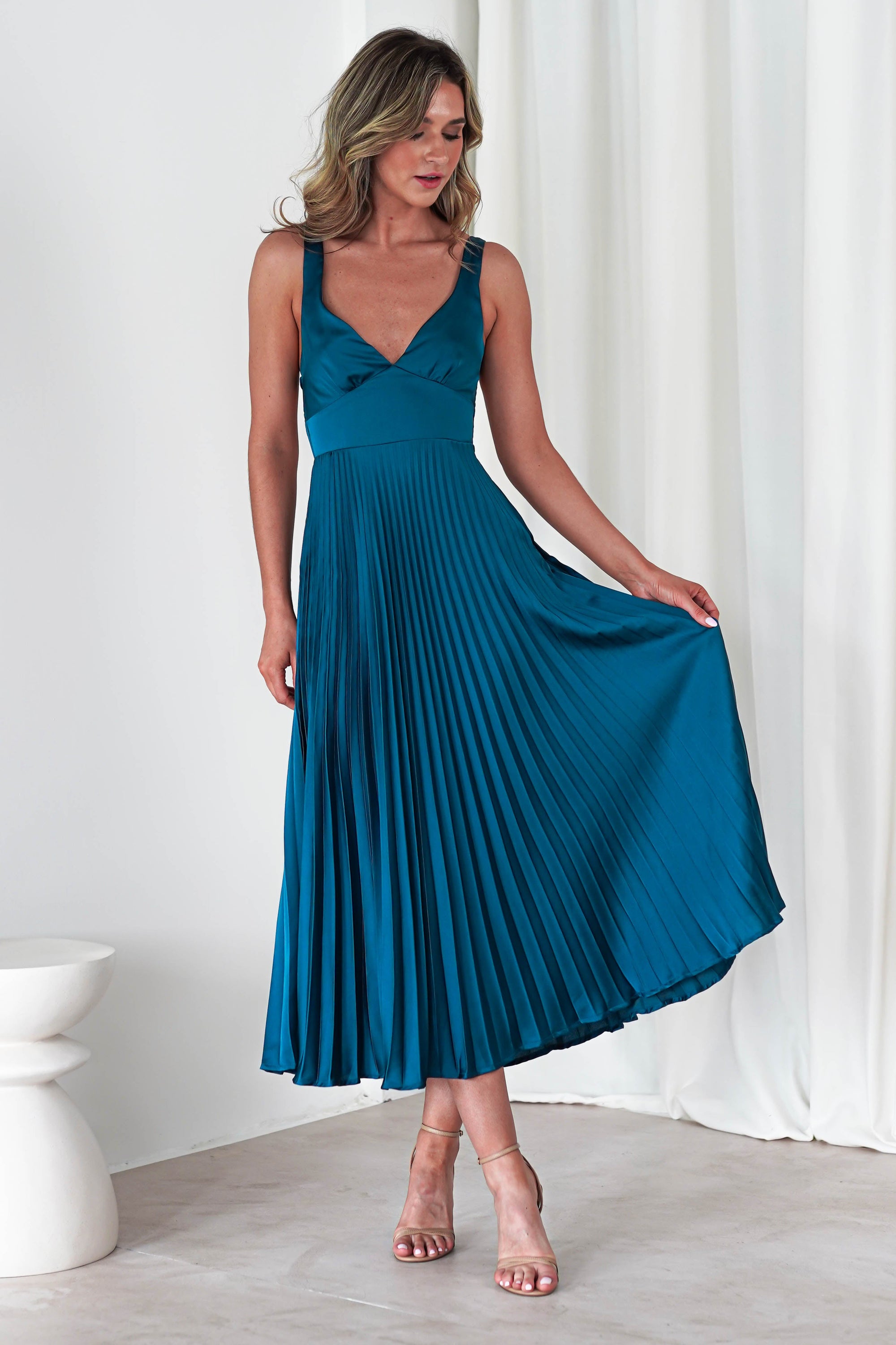 Cheri Pleated Midaxi Dress | Teal | Oh Hello Clothing | XS (6)