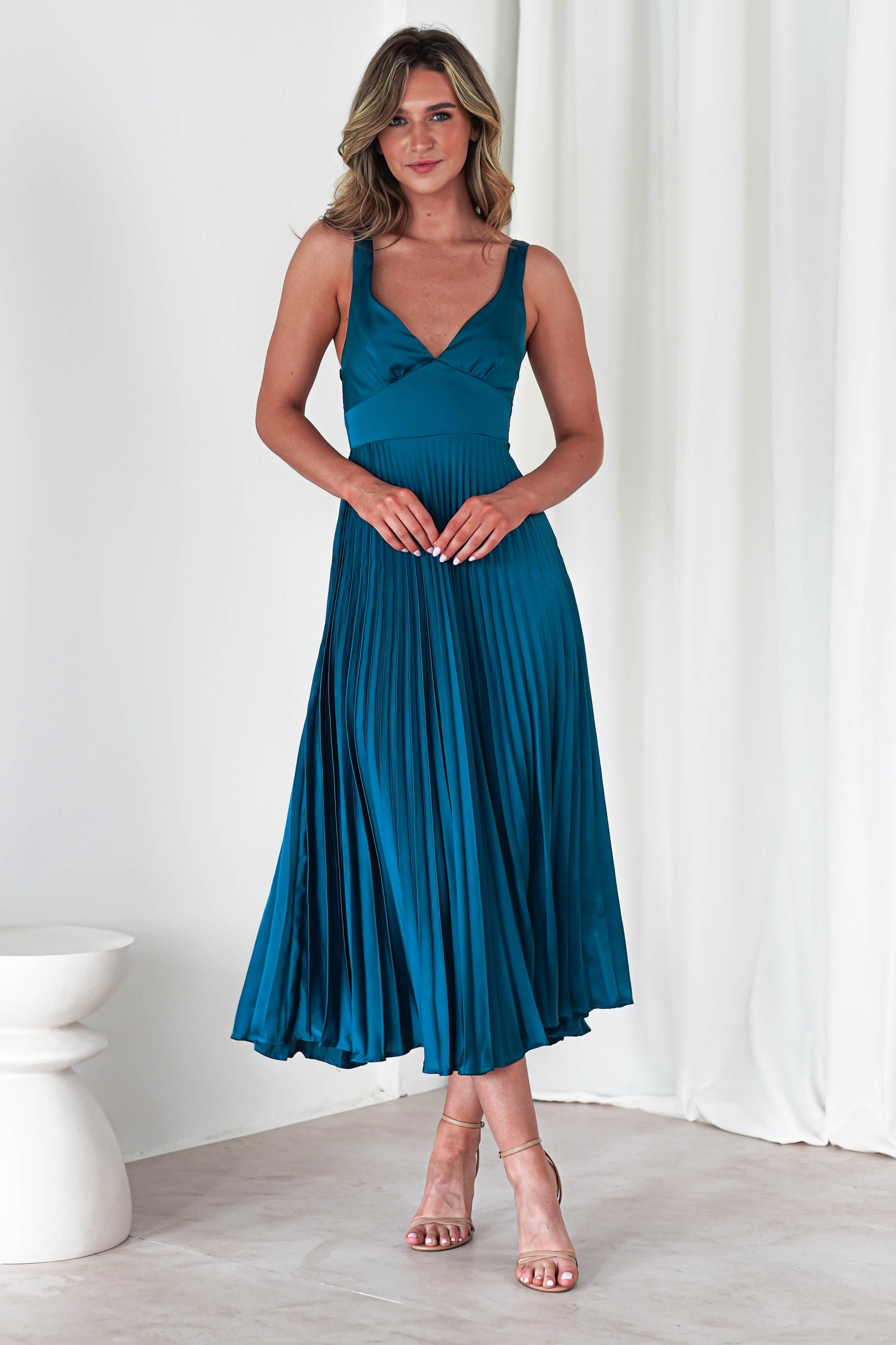 Cheri Pleated Midaxi Dress | Teal | Oh Hello Clothing | XS (6)