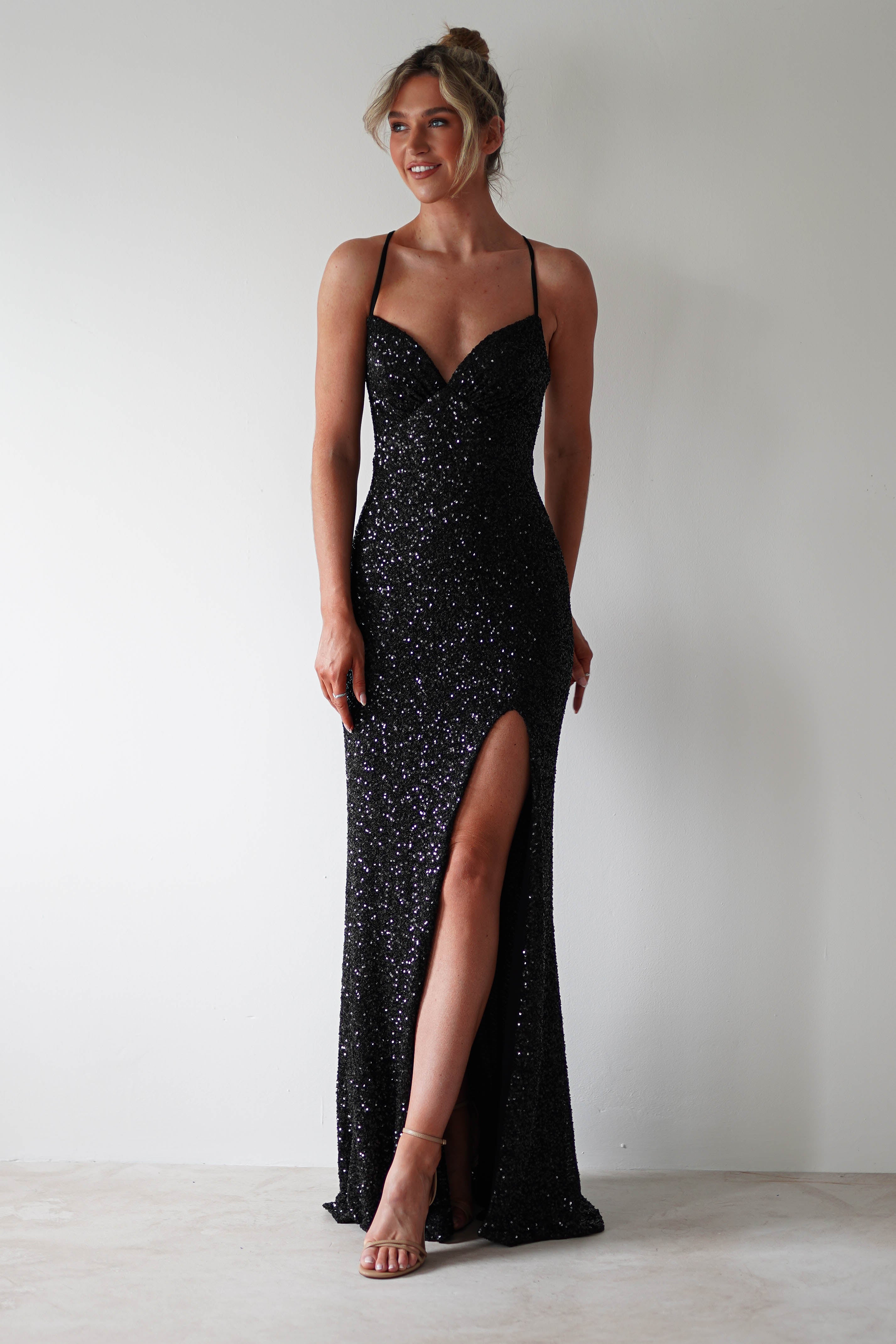 Clarisse Bodycon Sequin Gown | Black | Oh Hello Clothing | S (8)