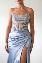 Crystal Bodycon Embellished Gown | Blue - Oh Hello Clothing