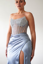 Crystal Bodycon Embellished Gown | Blue - Oh Hello Clothing