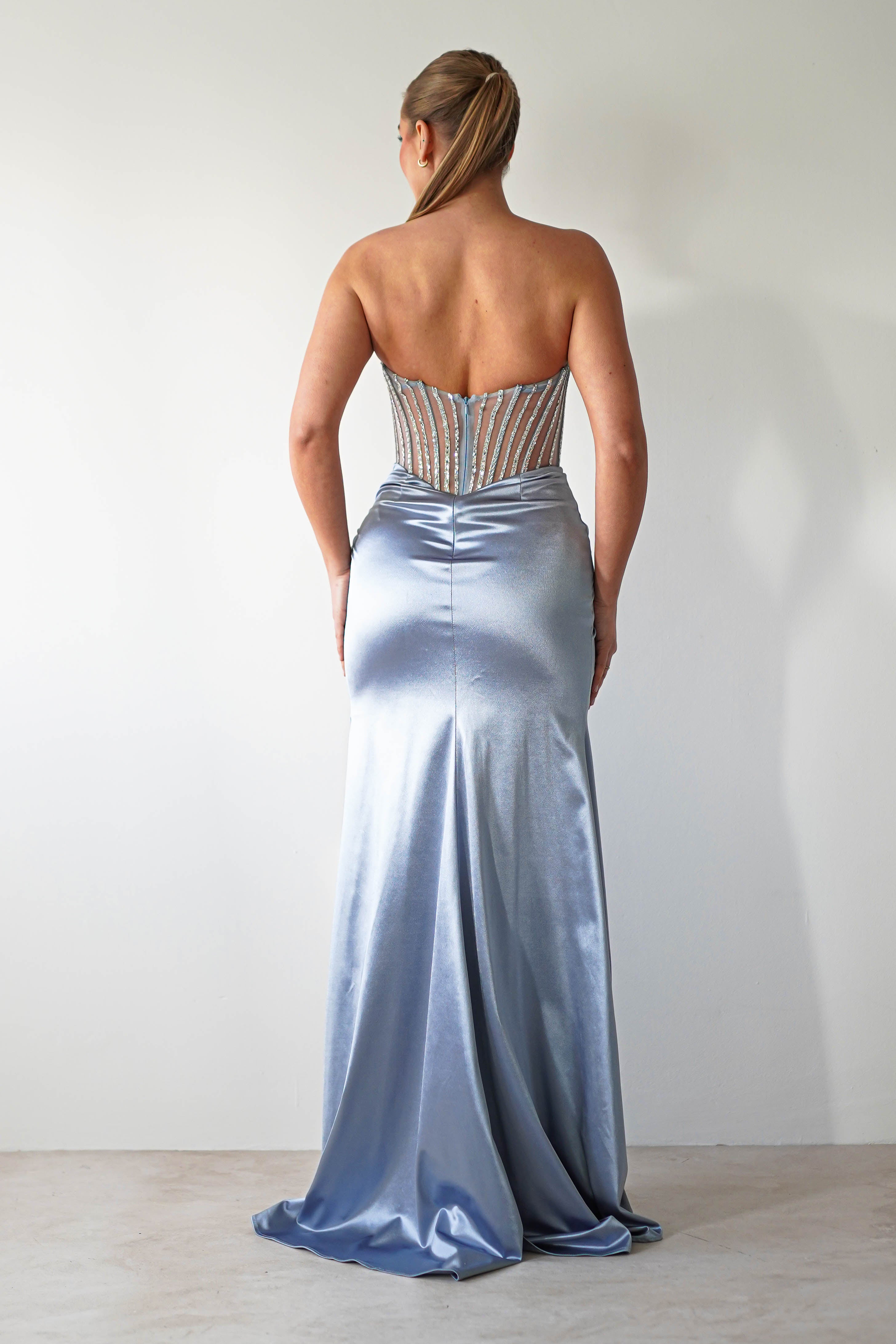Crystal Bodycon Embellished Gown | Blue